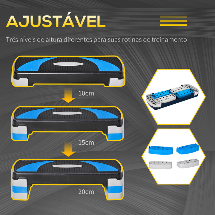 Step de Aeróbica e Fitness tipo Tábua Plataforma Stepper para Desporto e Ginásio com Altura Regulável a 3 Níveis Peso 150kg 80x31 cm