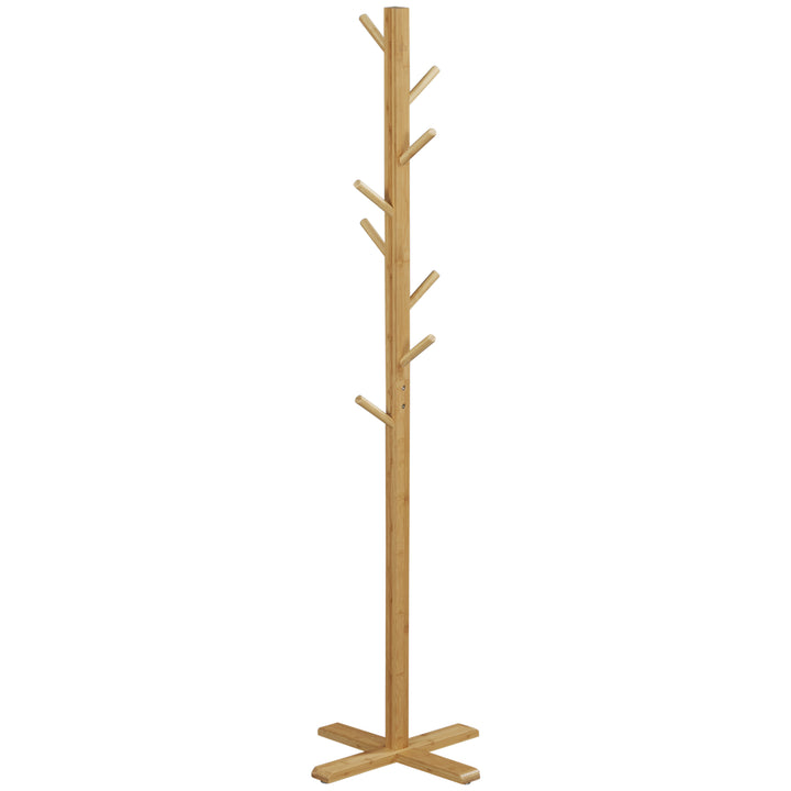 Cabide de Pé em Bambu com 8 Ganchos para Pendurar Bolsas e Chapéus no Corredor Entrada Quarto 49,5x49,5x178 cm Madeira