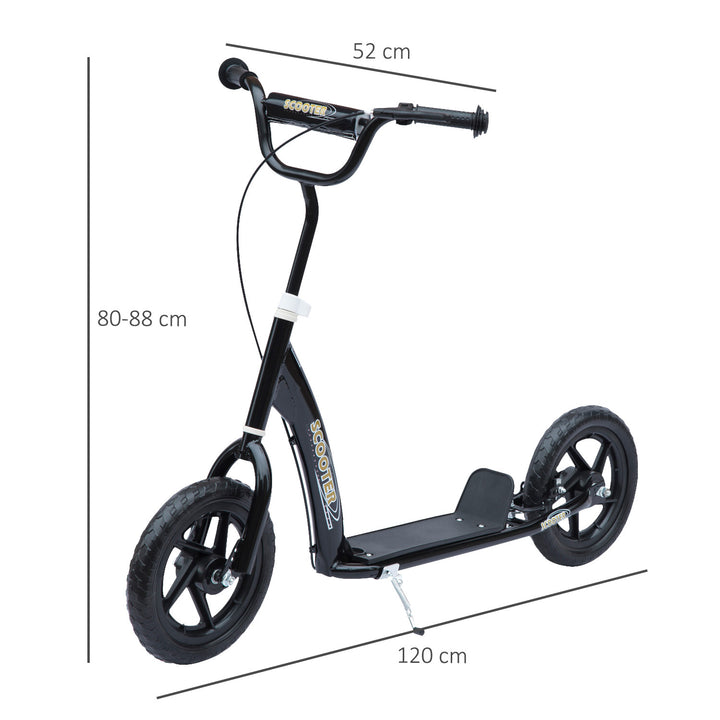 Trotinete para Crianças acima de 5 anos Scooter de 2 Rodas Grandes de 12 Polegadas com Freio e Guidão Ajustável em Altura Carga Máx. 100kg 120x52x80-88cm Preto