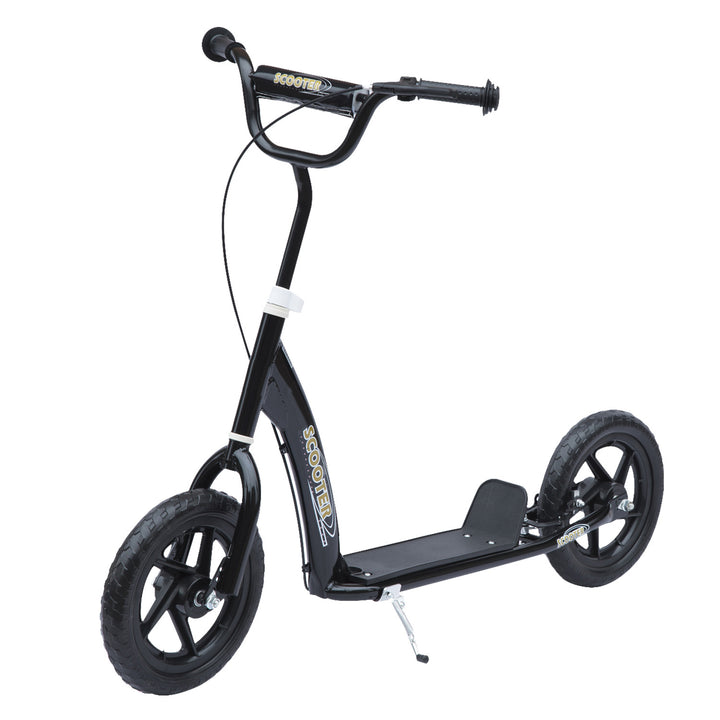 Trotinete para Crianças acima de 5 anos Scooter de 2 Rodas Grandes de 12 Polegadas com Freio e Guidão Ajustável em Altura Carga Máx. 100kg 120x52x80-88cm Preto