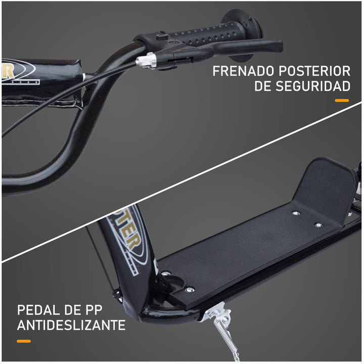 Trotinete para Crianças acima de 5 anos Scooter de 2 Rodas Grandes de 12 Polegadas com Freio e Guidão Ajustável em Altura Carga Máx. 100kg 120x52x80-88cm Preto