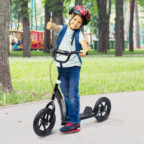 Trotinete para Crianças acima de 5 anos Scooter de 2 Rodas Grandes de 12 Polegadas com Freio e Guidão Ajustável em Altura Carga Máx. 100kg 120x52x80-88cm Preto