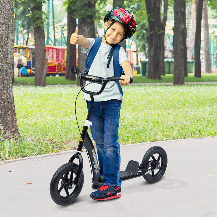 Trotinete para Crianças acima de 5 anos Scooter de 2 Rodas Grandes de 12 Polegadas com Freio e Guidão Ajustável em Altura Carga Máx. 100kg 120x52x80-88cm Preto