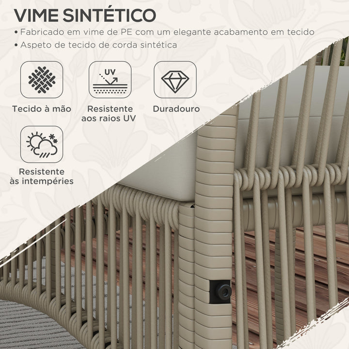 Conjunto de Móveis de Jardim de Vime Conjunto de 4 Peças de Móveis de Varanda com 1 Sofá de 2 Lugares 2 Poltronas Almofadas e Mesa de Centro com Bancada de Vidro para Pátio Cáqui