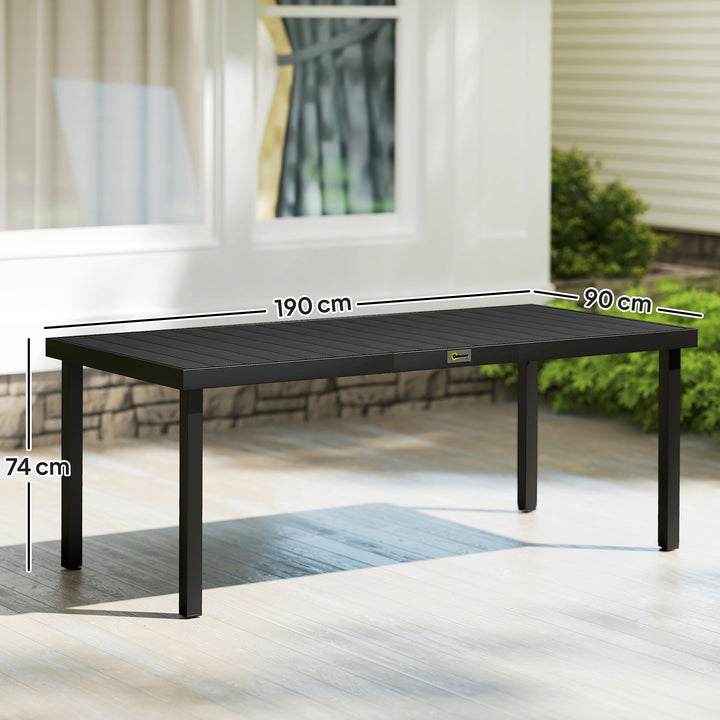Mesa de Jardim Retangular Mesa de Exterior para 8 Pessoas com Bancada de Ripas e Estrutura de Alumínio para Terraço Balcão 190x90x74cm Preto