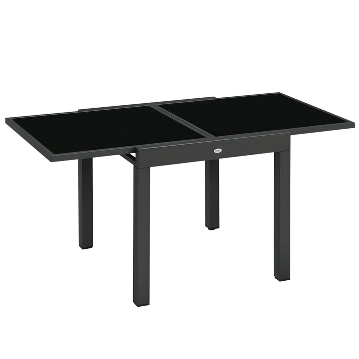 Mesa de Jardim Extensível de Alumínio Mesa de Jantar Retangular com Bancada de Vidro Temperado Carga 50 kg para Varanda Pátio Exterior 160x80x75 cm Preto