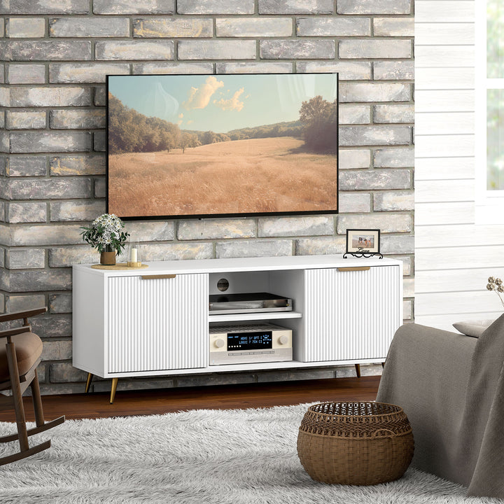 Móvel de TV Moderno Móvel de TV para Sala de Estar com 2 Compartimentos Abertos e 2 Portas Móvel para Televisores de 55 Polegadas 120x35x48 cm Branco
