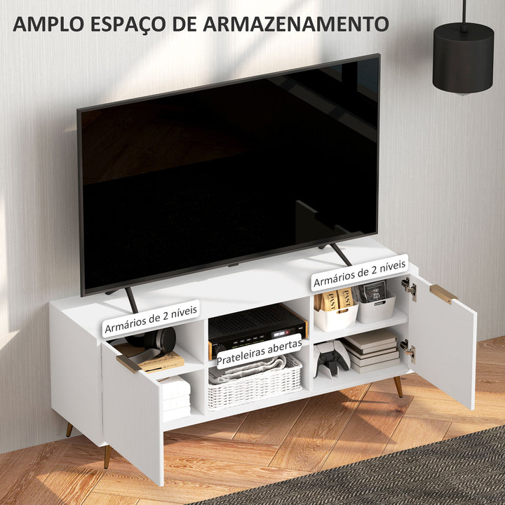 Móvel de TV Moderno Móvel de TV para Sala de Estar com 2 Compartimentos Abertos e 2 Portas Móvel para Televisores de 55 Polegadas 120x35x48 cm Branco