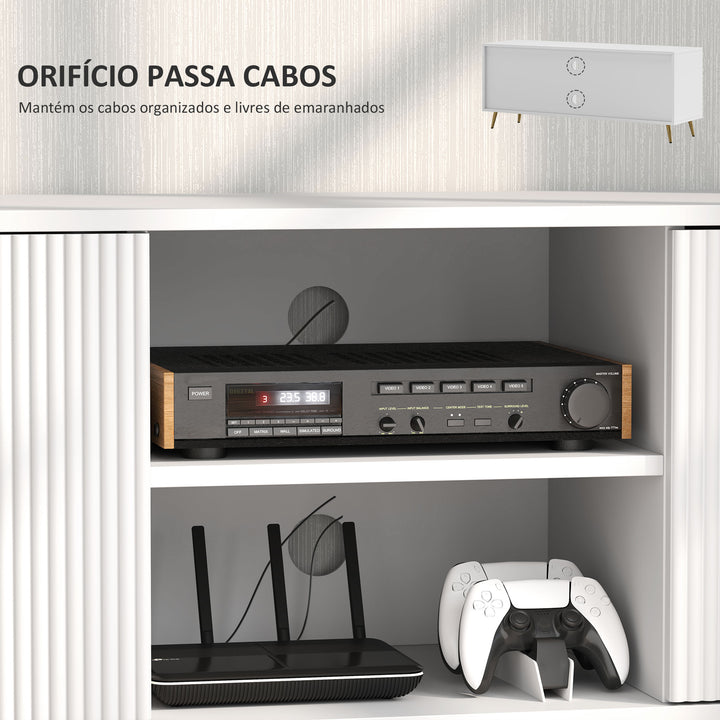 Móvel de TV Moderno Móvel de TV para Sala de Estar com 2 Compartimentos Abertos e 2 Portas Móvel para Televisores de 55 Polegadas 120x35x48 cm Branco