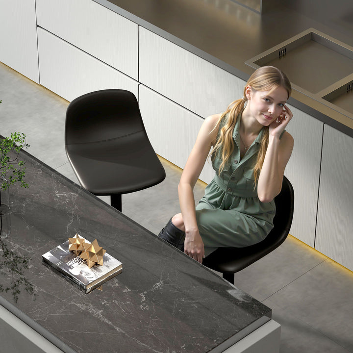 Conjunto de 2 Bancos de Bar Bancos Altos de Cozinha Reguláveis em Altura 84-104 cm com Encosto e Apoio para os Pés Estofadas em PU Giratórias em 360° para Sala de Jantar Varanda Preto