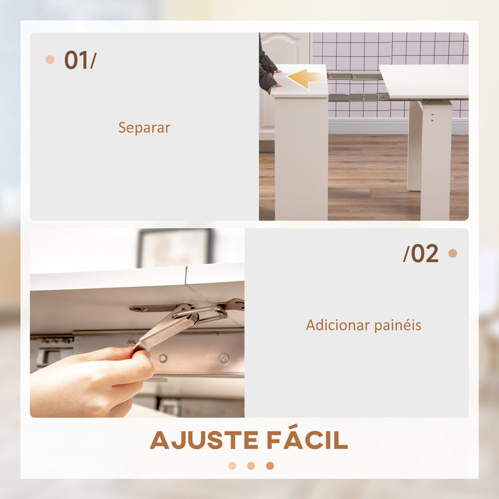 Mesa de Jantar Extensível para 4-6 Pessoas com Lateral Abatível Mesa Auxiliar Multifuncional para Escritório Cozinha Carga Máxima 60kg 180x85x75cm Branco