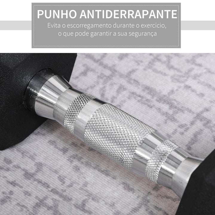 Conjunto de Halteres 8kg com Barra Metálica e Cabeça Hexagonal Conjunto Pesos para Treino em Casa Ginásio 27,2x10,5 cm Preto e Prata