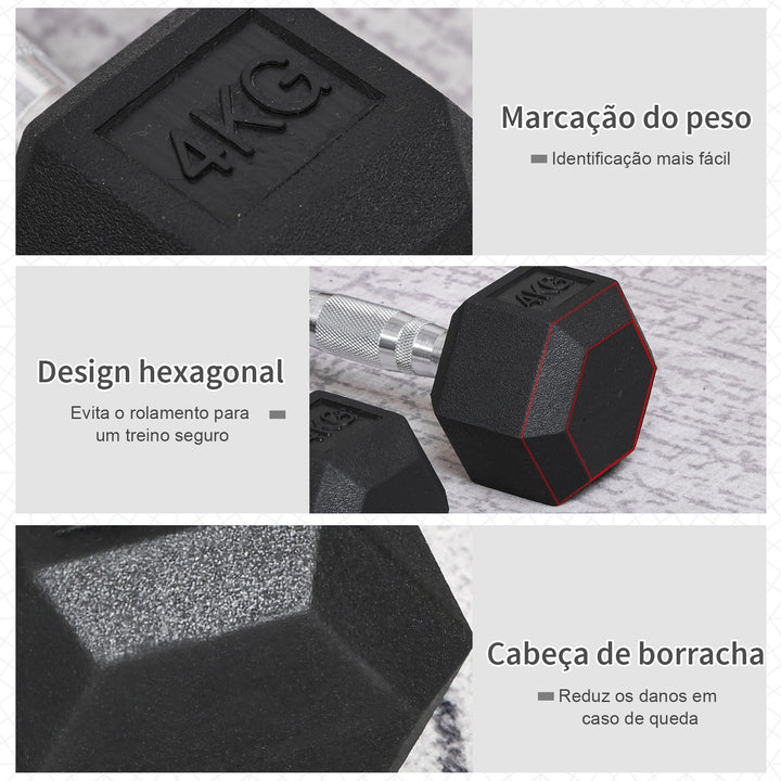 Conjunto de Halteres 8kg com Barra Metálica e Cabeça Hexagonal Conjunto Pesos para Treino em Casa Ginásio 27,2x10,5 cm Preto e Prata