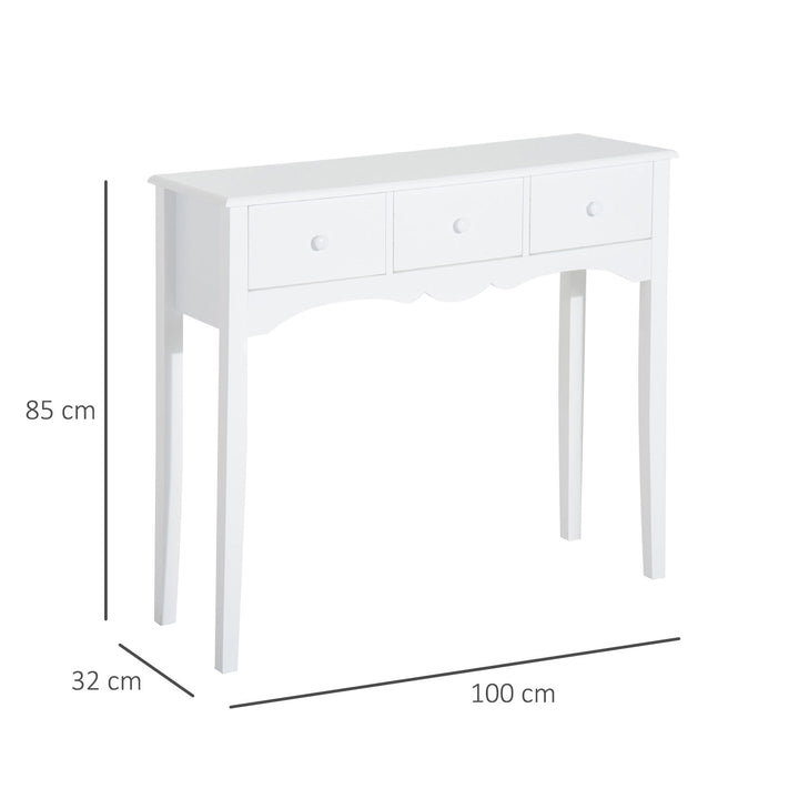 Mesa consola tipo aparador com 3 Gavetas em Cor Branco e Material Madeira 100x32x85cm
