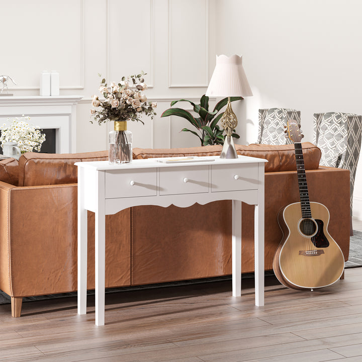 Mesa consola tipo aparador com 3 Gavetas em Cor Branco e Material Madeira 100x32x85cm