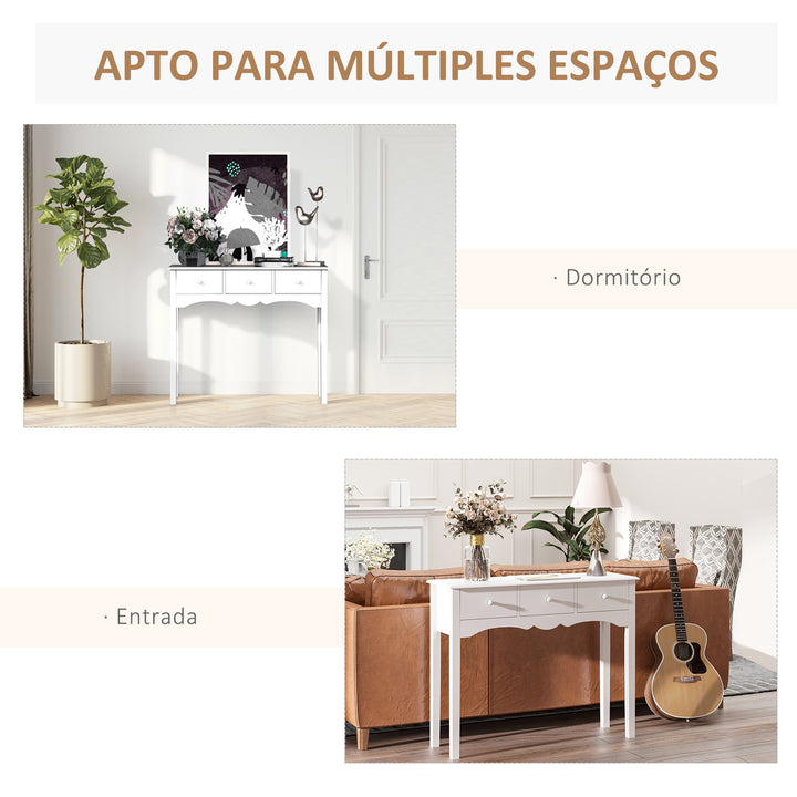 Mesa consola tipo aparador com 3 Gavetas em Cor Branco e Material Madeira 100x32x85cm