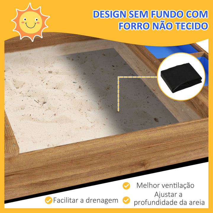 Caixa de Areia para Crianças de Madeira Caixa de Areia Infantil com Toldo 6 Bandeirinhas Torneira e Ardósia em Forma de Casa para Pátio Jardim 124x116x146 cm Castanho