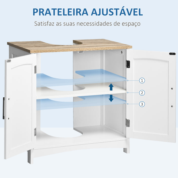 Móvel para Lavatório Pousar Armário para Casa de Banho de Madeira com 2 Portas e Prateleira Interior Ajustável Estilo Moderno Carga Máxima 40kg 60x30x60cm Branco