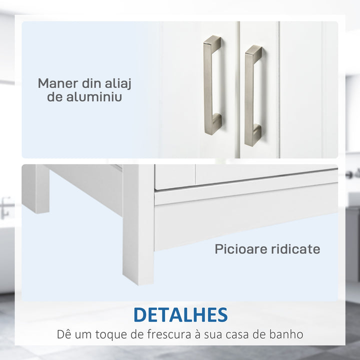 Móvel para Lavatório Pousar Armário para Casa de Banho de Madeira com 2 Portas e Prateleira Interior Ajustável Estilo Moderno Carga Máxima 40kg 60x30x60cm Branco