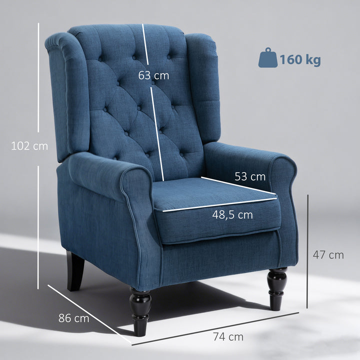 Poltrona de Sala de Estar Poltrona Moderna para Dormitório com Pés de Madeira Poltrona Individual Carga 160 kg para Escritório 74x86x102 cm Azul