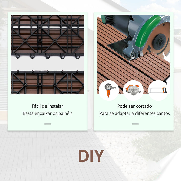 Conjunto de 11 Peças de Estrados Exterior 30x30 cm 1 m² Estrados de Jardim Antiderrapante e Resistente às Condições Climáticas Fácil Instalação para Jardim, Terraço e Varanda Marrom