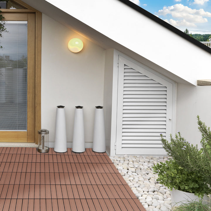 Conjunto de 11 Peças de Estrados Exterior 30x30 cm 1 m² Estrados de Jardim Antiderrapante e Resistente às Condições Climáticas Fácil Instalação para Jardim, Terraço e Varanda Marrom