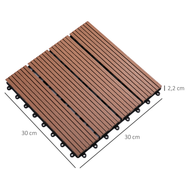 Conjunto de 11 Peças de Estrados Exterior 30x30 cm 1 m² Estrados de Jardim Antiderrapante e Resistente às Condições Climáticas Fácil Instalação para Jardim, Terraço e Varanda Marrom