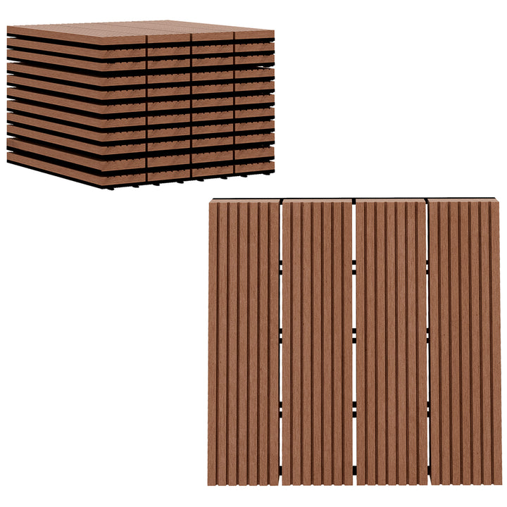 Conjunto de 11 Peças de Estrados Exterior 30x30 cm 1 m² Estrados de Jardim Antiderrapante e Resistente às Condições Climáticas Fácil Instalação para Jardim, Terraço e Varanda Marrom