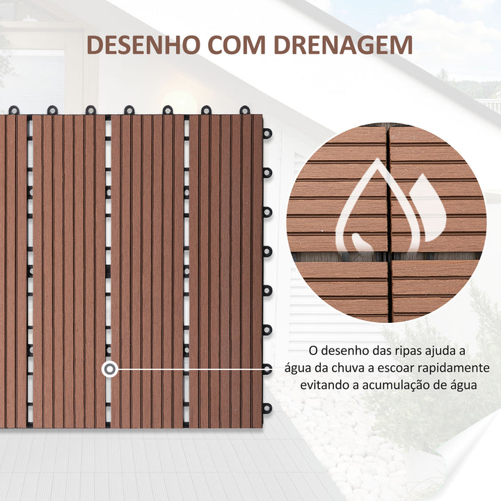 Conjunto de 11 Peças de Estrados Exterior 30x30 cm 1 m² Estrados de Jardim Antiderrapante e Resistente às Condições Climáticas Fácil Instalação para Jardim, Terraço e Varanda Marrom