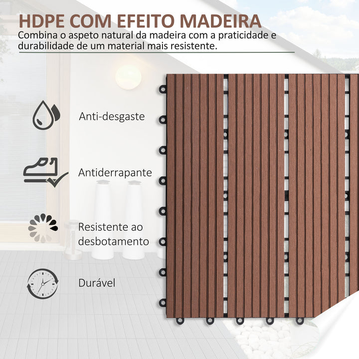 Conjunto de 11 Peças de Estrados Exterior 30x30 cm 1 m² Estrados de Jardim Antiderrapante e Resistente às Condições Climáticas Fácil Instalação para Jardim, Terraço e Varanda Marrom