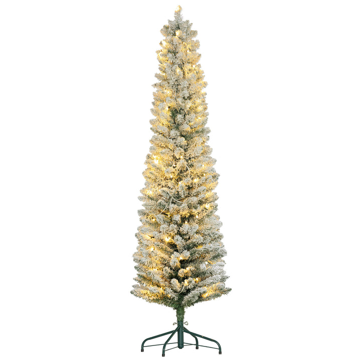 Árvore de Natal 180 cm Árvore de Natal Artificial Nevada com 150 Luzes LED 329 Ramos e Suporte de Metal Árvore de Natal para Sala de Estar Verde e Branco