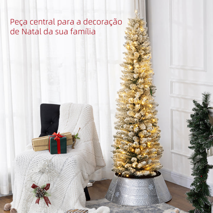 Árvore de Natal 180 cm Árvore de Natal Artificial Nevada com 150 Luzes LED 329 Ramos e Suporte de Metal Árvore de Natal para Sala de Estar Verde e Branco