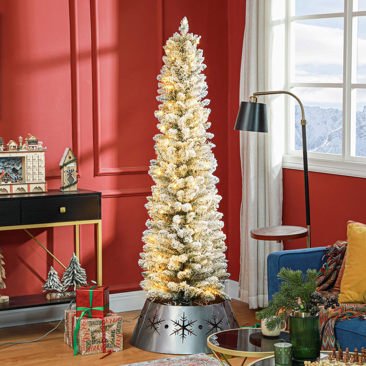 Árvore de Natal 180 cm Árvore de Natal Artificial Nevada com 150 Luzes LED 329 Ramos e Suporte de Metal Árvore de Natal para Sala de Estar Verde e Branco