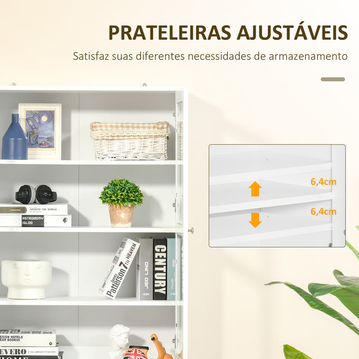 Vitrine para Sala de Estar Estante de Livros com 4 Portas e Prateleiras Superiores com Altura Ajustável Estilo Moderno Multiúso para Cozinha Escritório Dormitório 76x40x178,5 Branco