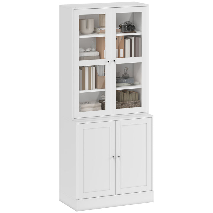 Vitrine para Sala de Estar Estante de Livros com 4 Portas e Prateleiras Superiores com Altura Ajustável Estilo Moderno Multiúso para Cozinha Escritório Dormitório 76x40x178,5 Branco