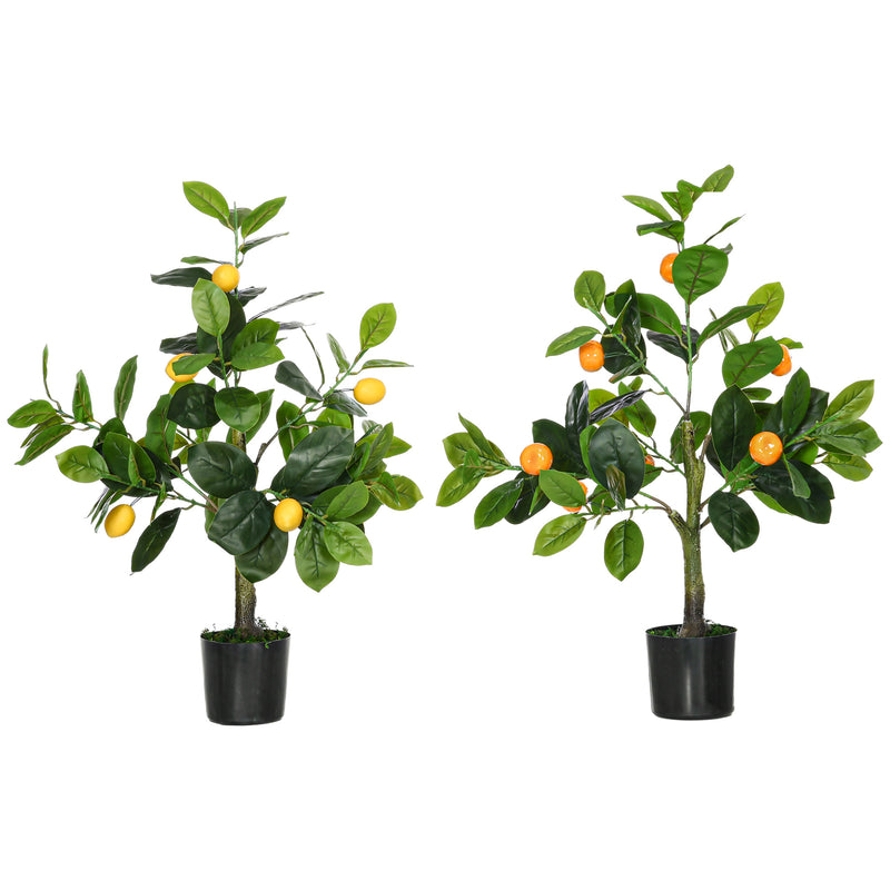 Conjunto de 2 Plantas Artificiais Decorativas Limoeiro e Laranjeira Artificiais de 60 cm com Vaso Plantas Sintéticas para Decoração de Casa Verde