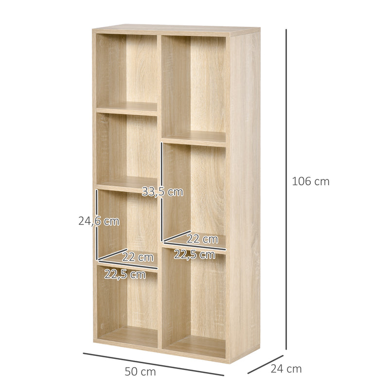 Estante para Livros Estante de Madeira com 7 Compartimentos de Armazenamento Plantas Arquivos para Sala de Estar Dormitório Escritório 50x24x106cm Carvalho