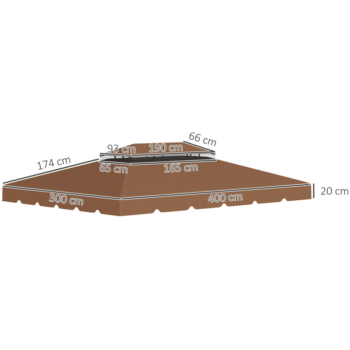 Cobertura de Substituição para Pérgola 4x3 m Teto de Substituição para Pérgolas Exterior com Duplo Teto e 8 Orifícios de Drenagem Café