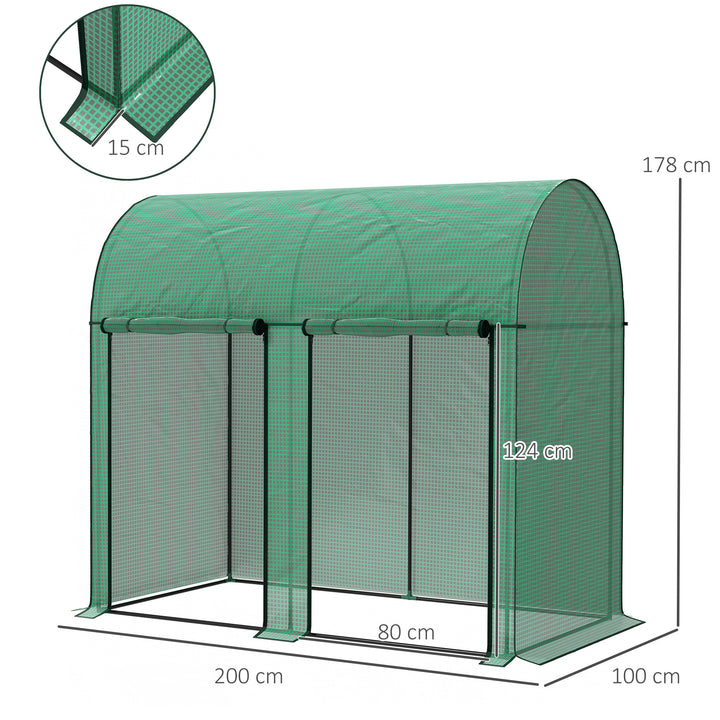 Estufa Pequena Estufa de Exterior com Porta Dupla com Fecho de Correr e Cobertura de PE para Cultivar Plantas Flores 200x100x178 cm Verde
