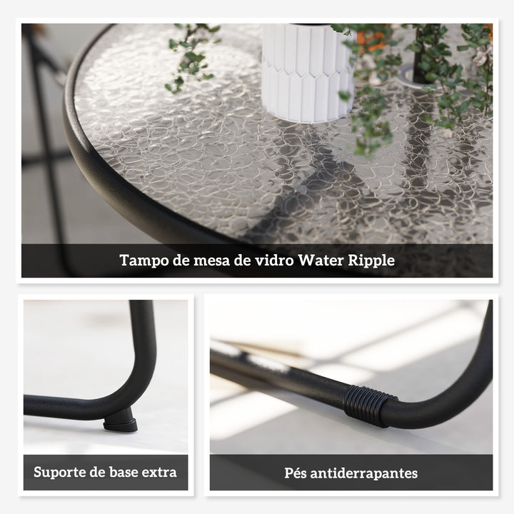 Conjunto de Mesa e Cadeiras de Jardim de 6 Peças Móveis de Jardim Exterior com 4 Cadeiras Dobráveis Mesa de Vidro e Chapéu de Sol para Terraço Pátio Creme