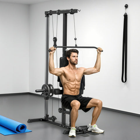 Máquina de Musculação Estação de Treino com Assento Ajustável para Treino em Ginásio Casa Escritório Carga Máxima 100 kg 140x108x197 cm Preto