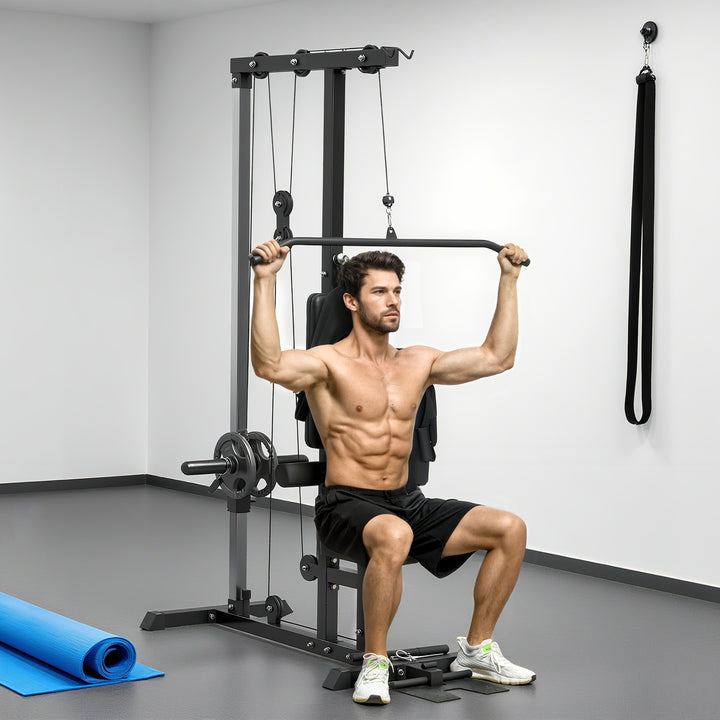 Máquina de Musculação Estação de Treino com Assento Ajustável para Treino em Ginásio Casa Escritório Carga Máxima 100 kg 140x108x197 cm Preto