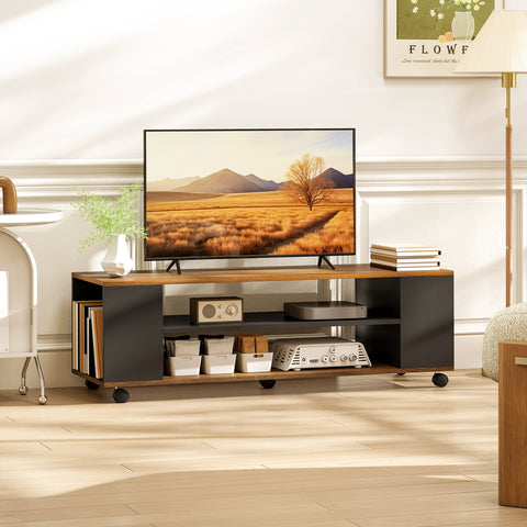 Móvel para TV com Rodas Armário para TV Flutuante com 2 Portas e 2 Prateleiras de Armazenamento para Televisores de até 55 Polegadas para Dormitório 120x40x38,5 cm Preto e Nogueira