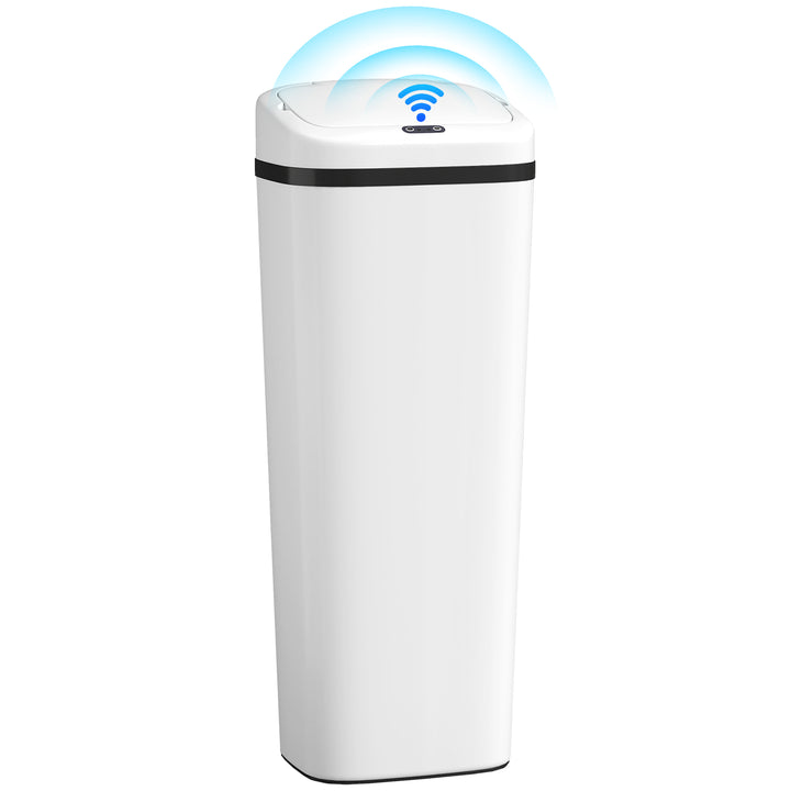 Balde de Lixo Automático 50L Papeleira Estreita de Cozinha em Aço Inoxidável com Sensor Infravermelhos e Modo Manual Anel de Fixação Anti-dedadas, para Escritório e Casa Branco