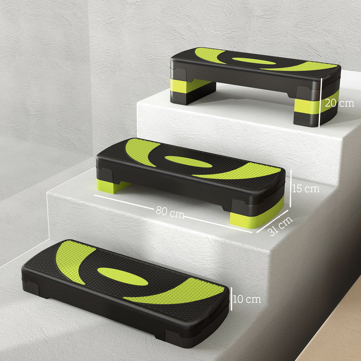 Step para Exercício Aeróbico Plataforma Step com Altura Ajustável em 3 Níveis com Carga Máxima 150kg para Exercício em Academia Casa 80x31x10-20 cm Verde e Preto