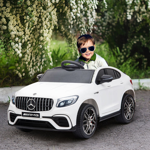 Mercedes AMG Carro elétrico para crianças de a partir de 3 anos com controle remoto com música e luzes Carga 30kg Branco 115x70x55cm
