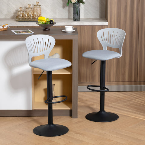 Conjunto de 2 Bancos Altos de Cozinha Giratórios a 360° Bancos de Bar Reguláveis em Altura de 84-105 cm Encosto Oco Apoio para os Pés para Sala de Jantar Balcão 40,5x43x84-105 cm Cinzento