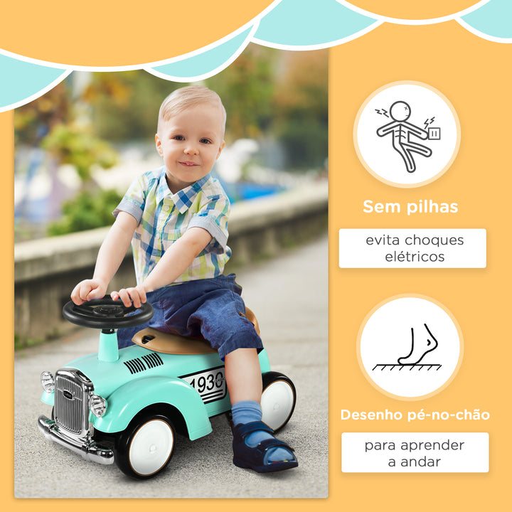 Carro Andador para Bebé de 12 a 36 Meses Carro Andador sem Pedais com Buzina Compartimento de Armazenamento e Volante para Interior e Exterior 58x27x35 cm Verde Menta