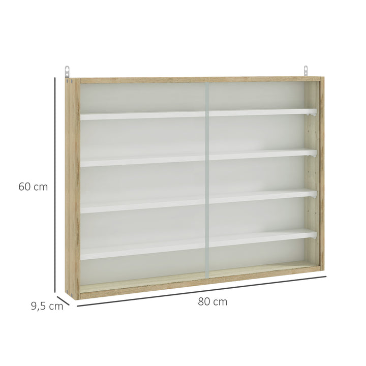 Vitrine de Parede de Madeira com Prateleiras Ajustáveis e 2 Portas Corredeiras de Vidro para Coleções Perfumes Bonecos de Decoração 80x9,5x60cm Madeira e Branco