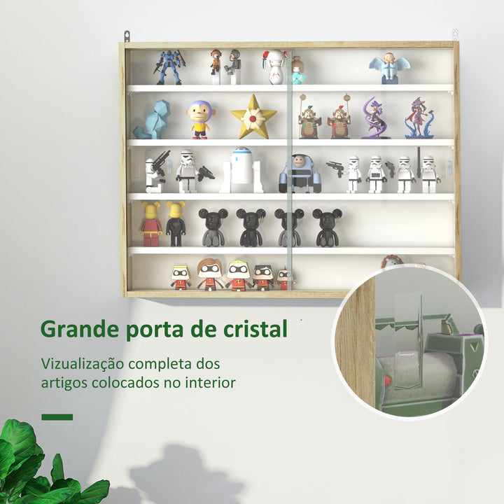 Vitrine de Parede de Madeira com Prateleiras Ajustáveis e 2 Portas Corredeiras de Vidro para Coleções Perfumes Bonecos de Decoração 80x9,5x60cm Madeira e Branco